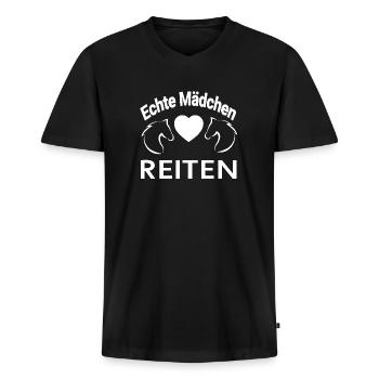 Pferde - Männer Premium Bio T-Shirt mit V-Ausschnitt - Schwarz - Vorne - Nico (187cm)