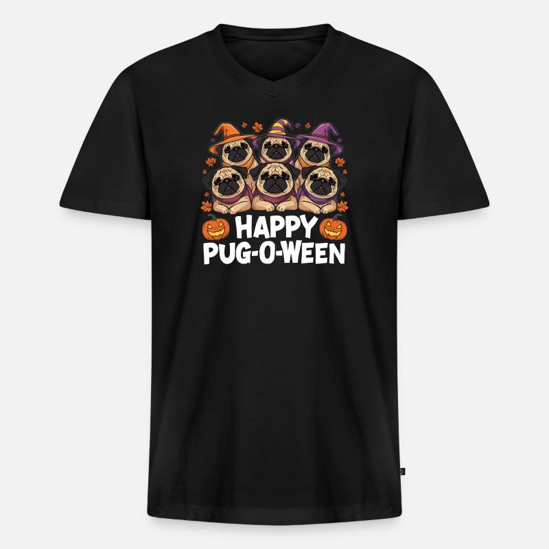 Mops-O-Ween Hexenhut Möpse - Männer Premium Bio T-Shirt mit V-Ausschnitt - Schwarz