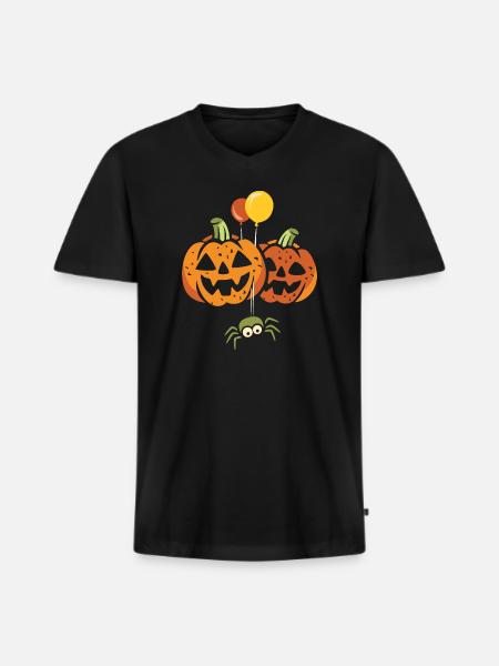 Halloween Party Pumpkins with Spider - Men's Premium Organic T-shirt with V-neck - black