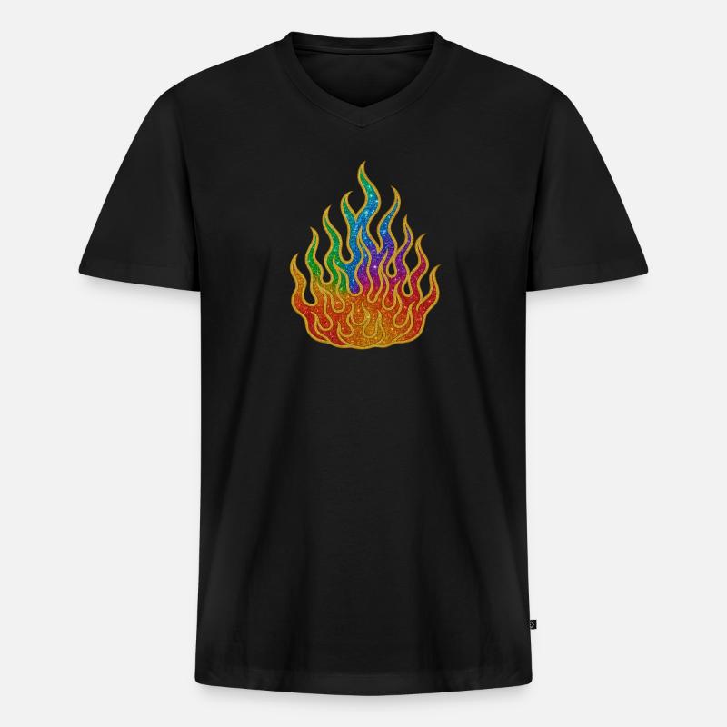 Regenbogenfeuer Glitzerflamme - Männer Premium Bio T-Shirt mit V-Ausschnitt - Schwarz