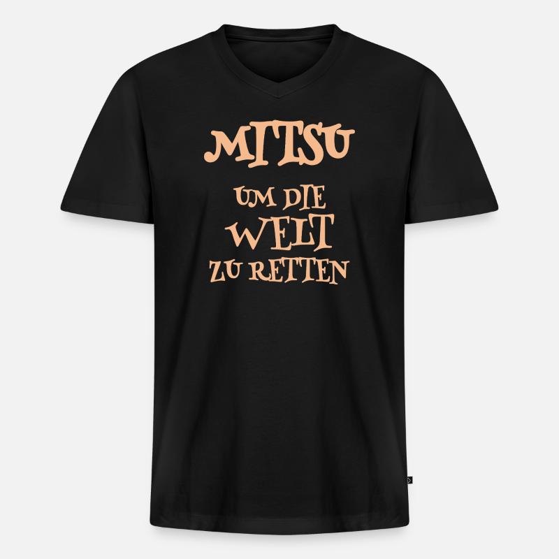 Mitsu - Männer Premium Bio T-Shirt mit V-Ausschnitt - Schwarz