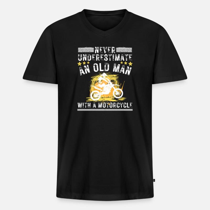 Alter Mann Mit Motorrad - Männer Premium Bio T-Shirt mit V-Ausschnitt - Schwarz
