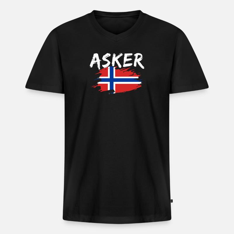 Asker Norwegen - Männer Premium Bio T-Shirt mit V-Ausschnitt - Schwarz