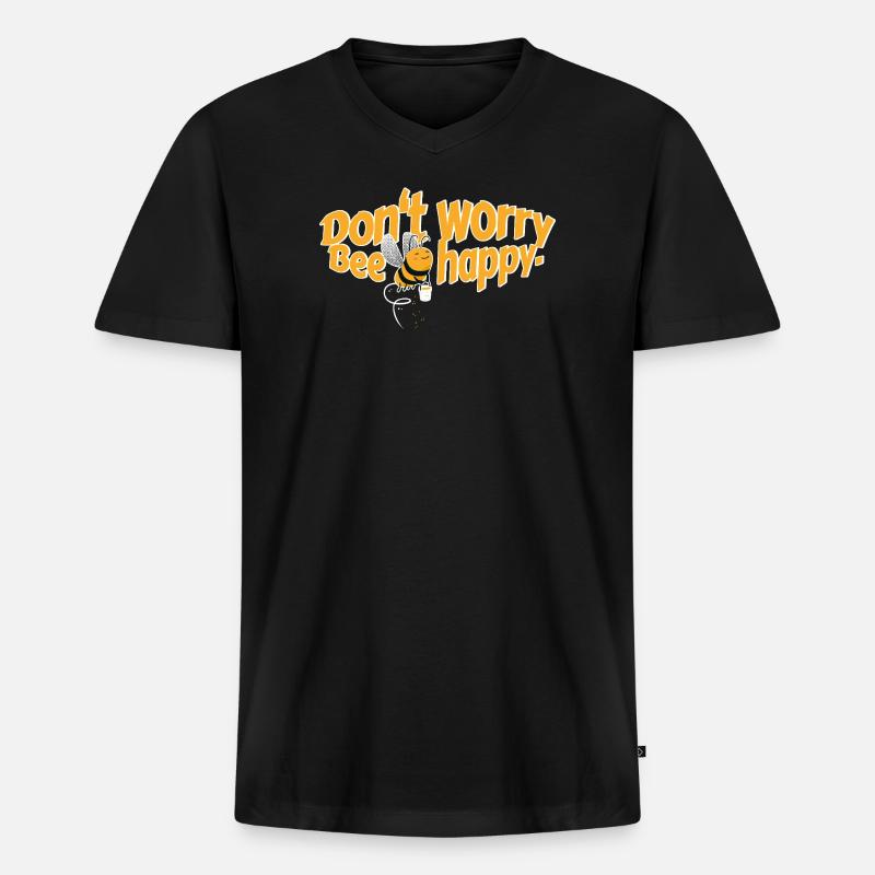 Don't worry Bee happy - Männer Premium Bio T-Shirt mit V-Ausschnitt - Schwarz