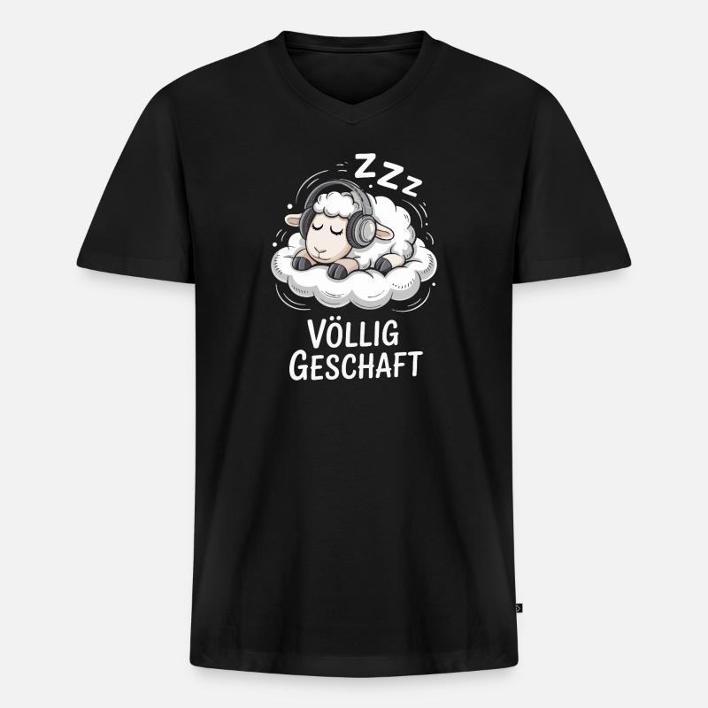 Völlig geschafft geSchaft Schaf Design - Männer Premium Bio T-Shirt mit V-Ausschnitt - Schwarz