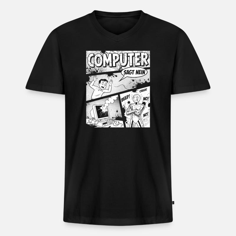 Retro Computer Comic Sagt Nein - Männer Premium Bio T-Shirt mit V-Ausschnitt - Schwarz
