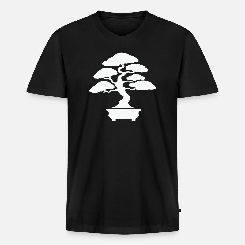 Zen Bonsai Silhouette - Männer Premium Bio T-Shirt mit V-Ausschnitt - Schwarz