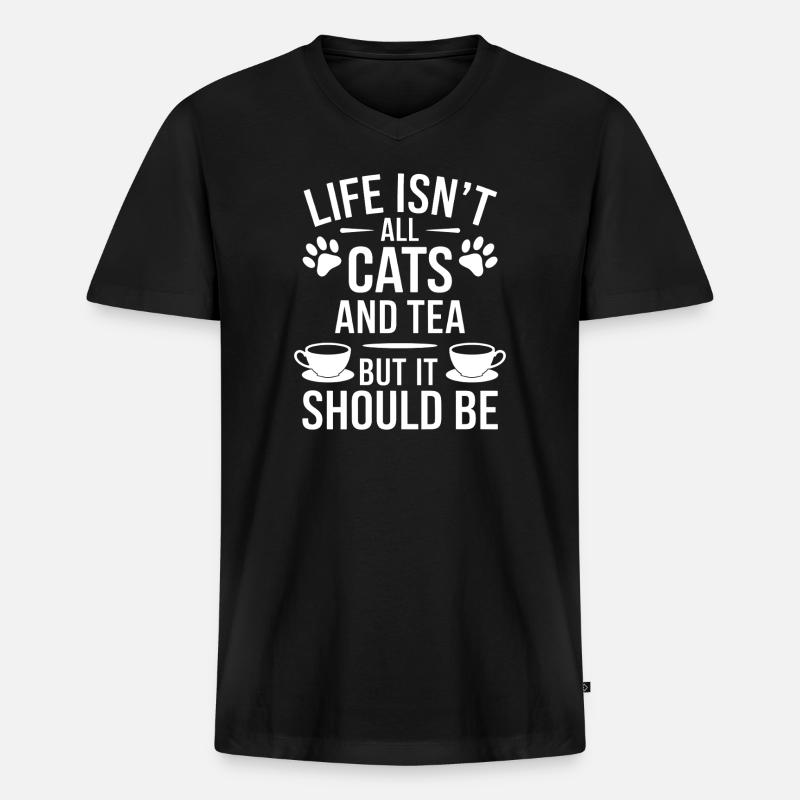 Tee Spruch Katzen Lustiges Tee Geschenk - Männer Premium Bio T-Shirt mit V-Ausschnitt - Schwarz