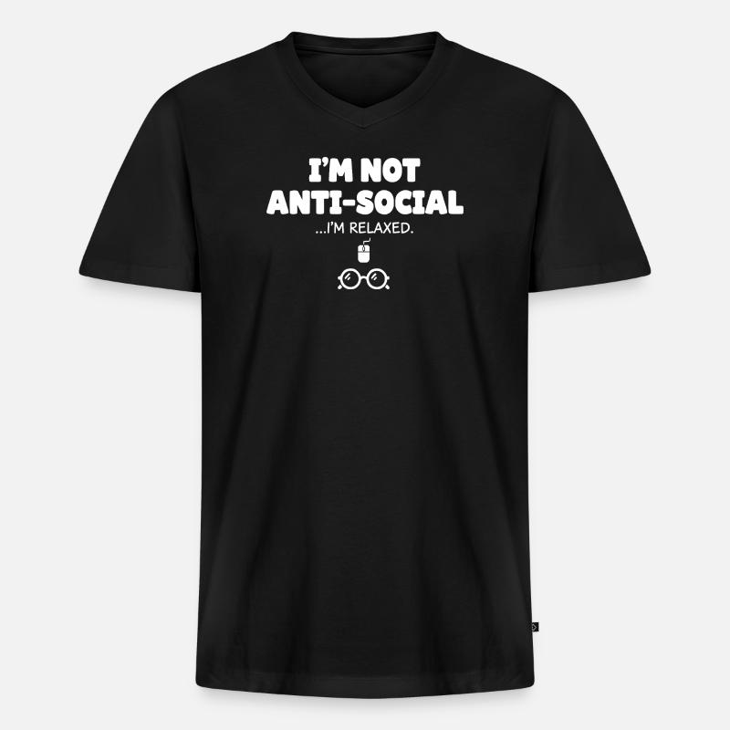 Nicht antisocial, ich bin entspannt - Männer Premium Bio T-Shirt mit V-Ausschnitt - Schwarz