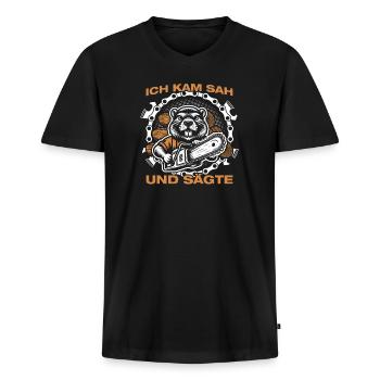 Fabrication du bois tronçonneuse Bûcheron Bûcheron Bûcheron - T-shirt encolure en V Premium bio Homme - noir - Devant - Nico (187cm)