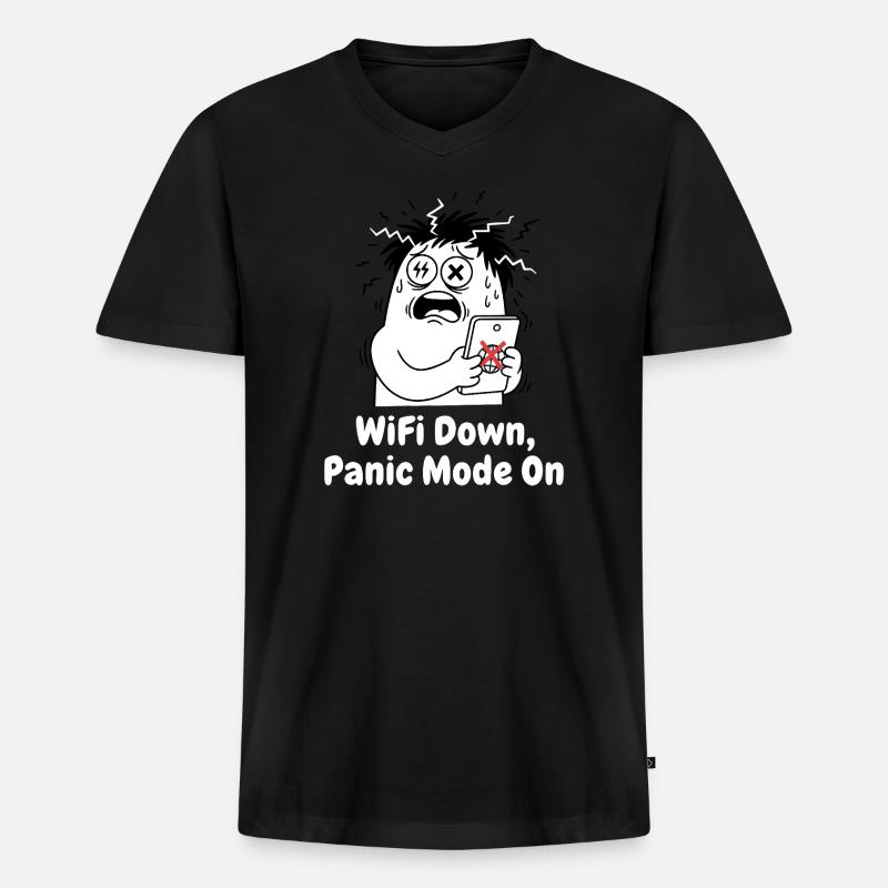 WiFi Ausfall Panikmodus - Männer Premium Bio T-Shirt mit V-Ausschnitt - Schwarz