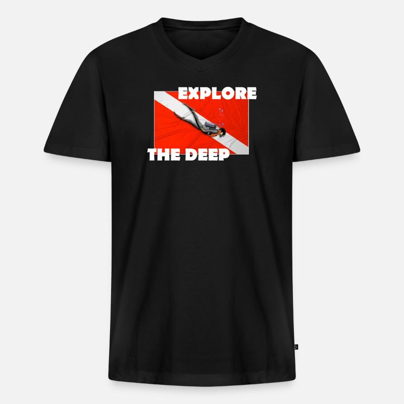 EXPLORE THE DEEP - Männer Premium Bio T-Shirt mit V-Ausschnitt - Schwarz