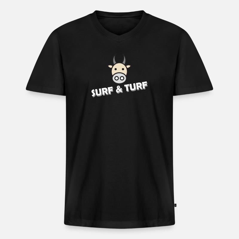 SURF AND TURF - Männer Premium Bio T-Shirt mit V-Ausschnitt - Schwarz