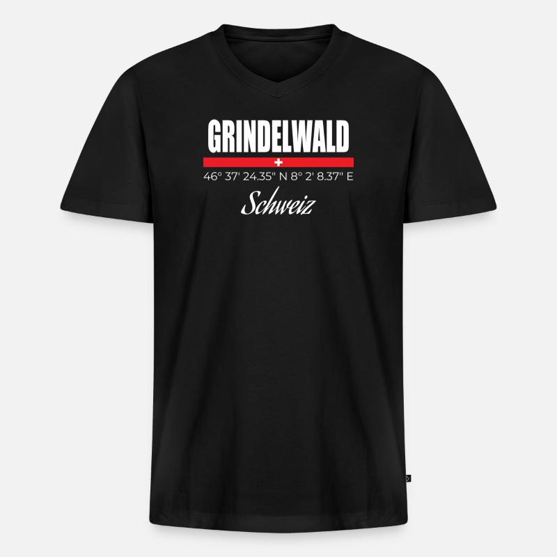 Grindelwald - Männer Premium Bio T-Shirt mit V-Ausschnitt - Schwarz