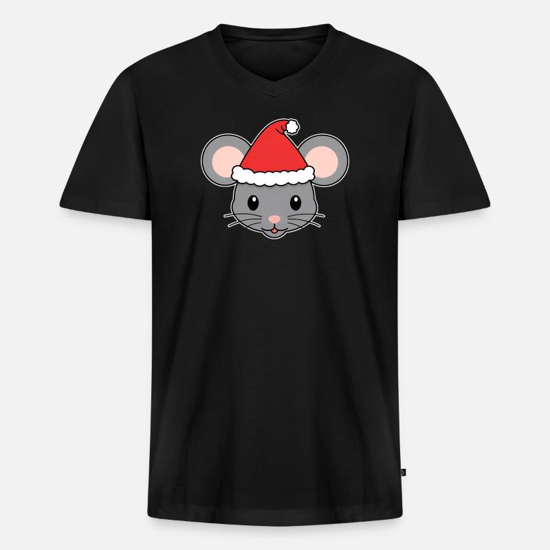 Weihnachtsmaus mit Santa-Hut - Männer Premium Bio T-Shirt mit V-Ausschnitt - Schwarz