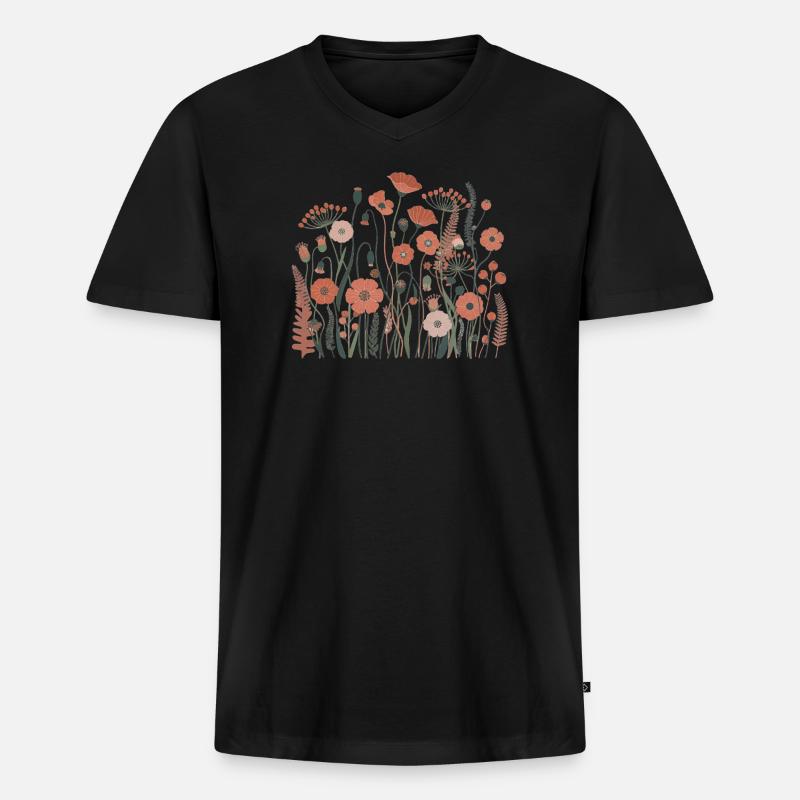 Boho Wildblumen – Blühende Harmonie - Männer Premium Bio T-Shirt mit V-Ausschnitt - Schwarz