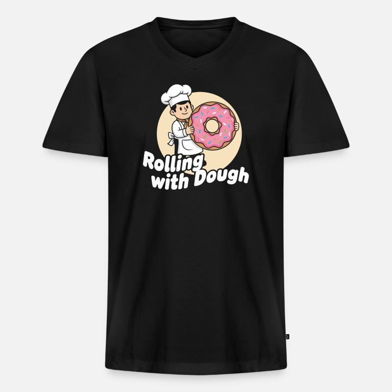 Donut Bäcker Cartoon - Männer Premium Bio T-Shirt mit V-Ausschnitt - Schwarz