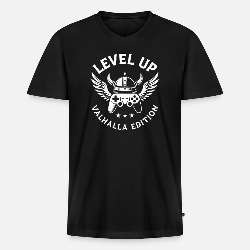 Level Up – Valhalla Edition - Männer Premium Bio T-Shirt mit V-Ausschnitt - Schwarz
