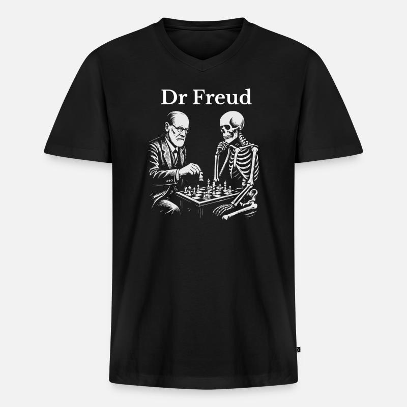 Freud Schachduell mit dem Skelett - Männer Premium Bio T-Shirt mit V-Ausschnitt - Schwarz