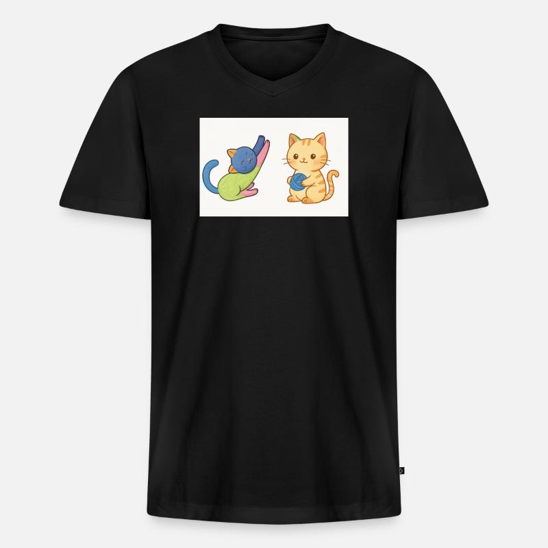 Verspieltes Duo aus Kätzchen und Garn - Männer Premium Bio T-Shirt mit V-Ausschnitt - Schwarz