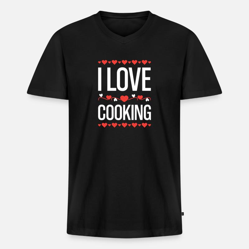 Ich liebe Kochen - Männer Premium Bio T-Shirt mit V-Ausschnitt - Schwarz