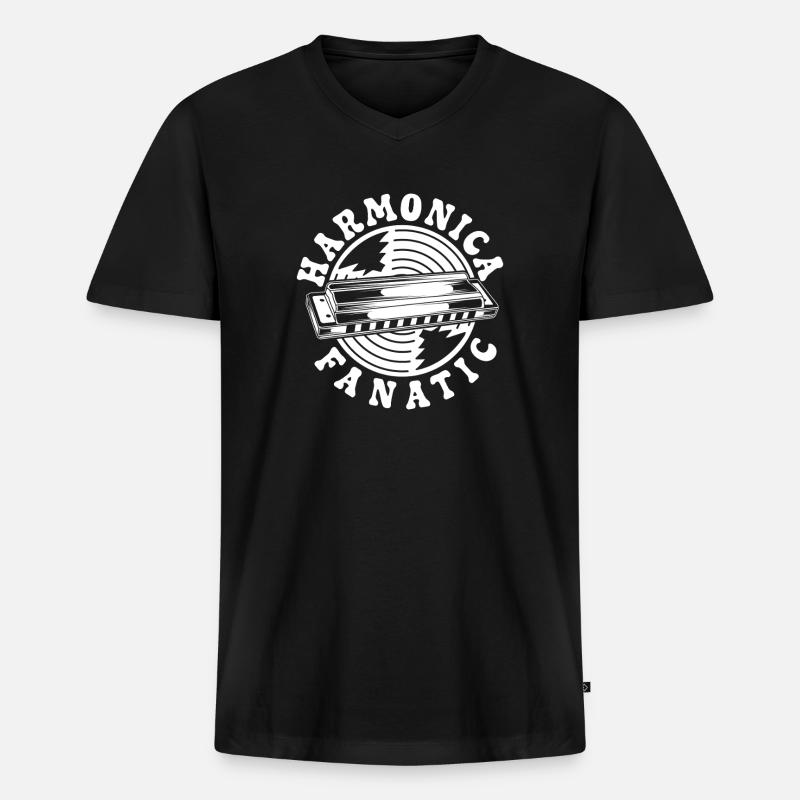 Harmonica Musican Fanatic Harmonica - Männer Premium Bio T-Shirt mit V-Ausschnitt - Schwarz