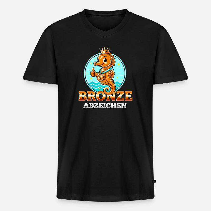 Seepferdchen Bronze Abzeichen Schwimmkurs  - Männer Premium Bio T-Shirt mit V-Ausschnitt - Schwarz