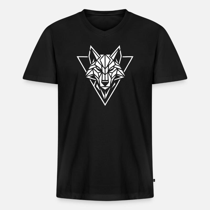 Geometrischer Wolf Kopf - Männer Premium Bio T-Shirt mit V-Ausschnitt - Schwarz
