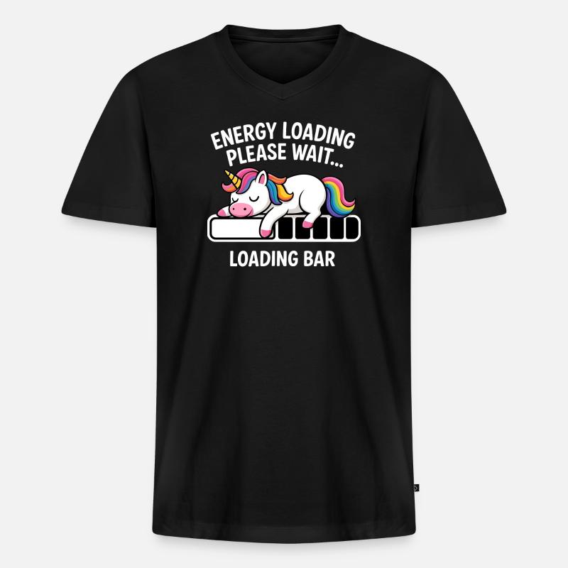 Einhorn Energie Loading Please Wait - Männer Premium Bio T-Shirt mit V-Ausschnitt - Schwarz