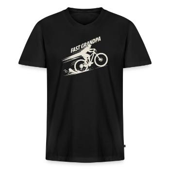 Snelle opa mountainbike e-bike cadeau voor opa - Mannen Premium Bio T-shirt met V-hals - zwart - Voor - Nico (187cm)