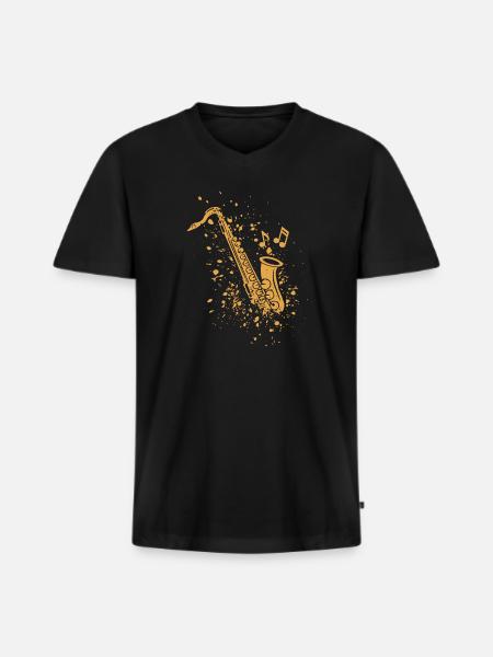 Saxophone Jazz Saxophonist Orchestra Musicians - Men's Premium Organic T-shirt with V-neck - black