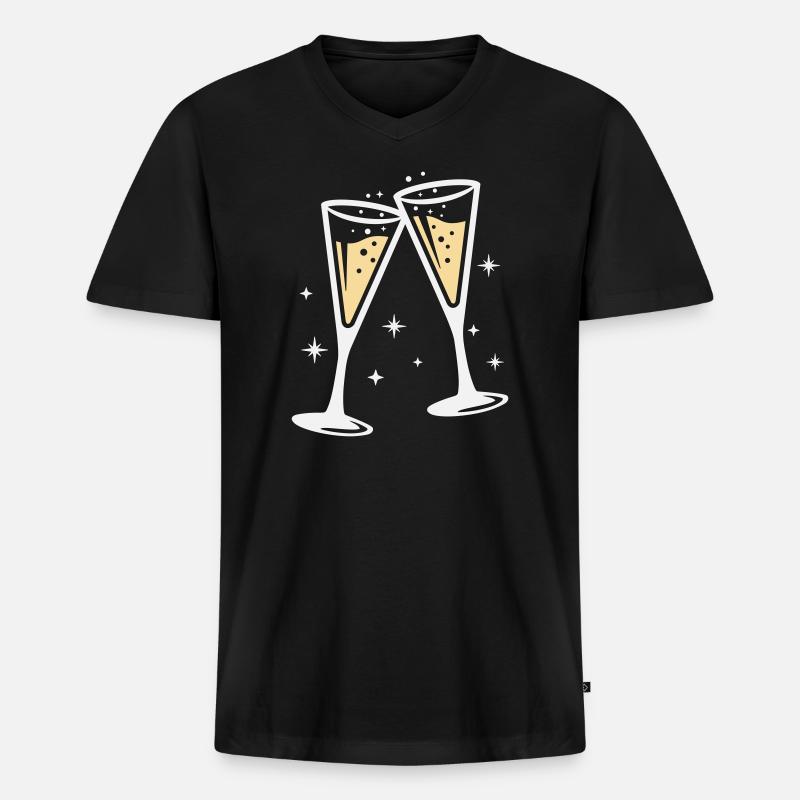 Sektglas Prosecco Sekt Alkohol Prost - Männer Premium Bio T-Shirt mit V-Ausschnitt - Schwarz