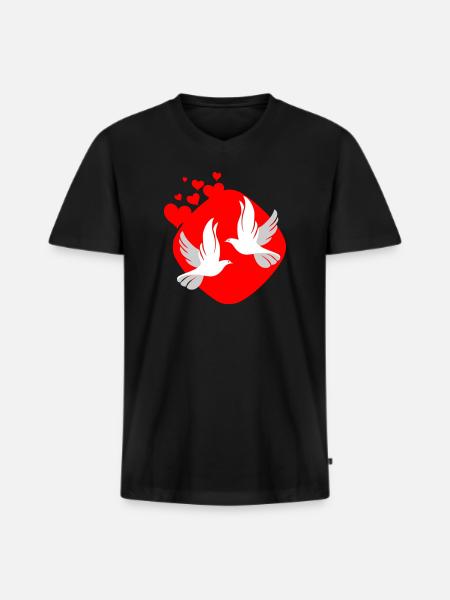 Dove of love on red background - Men's Premium Organic T-shirt with V-neck - black
