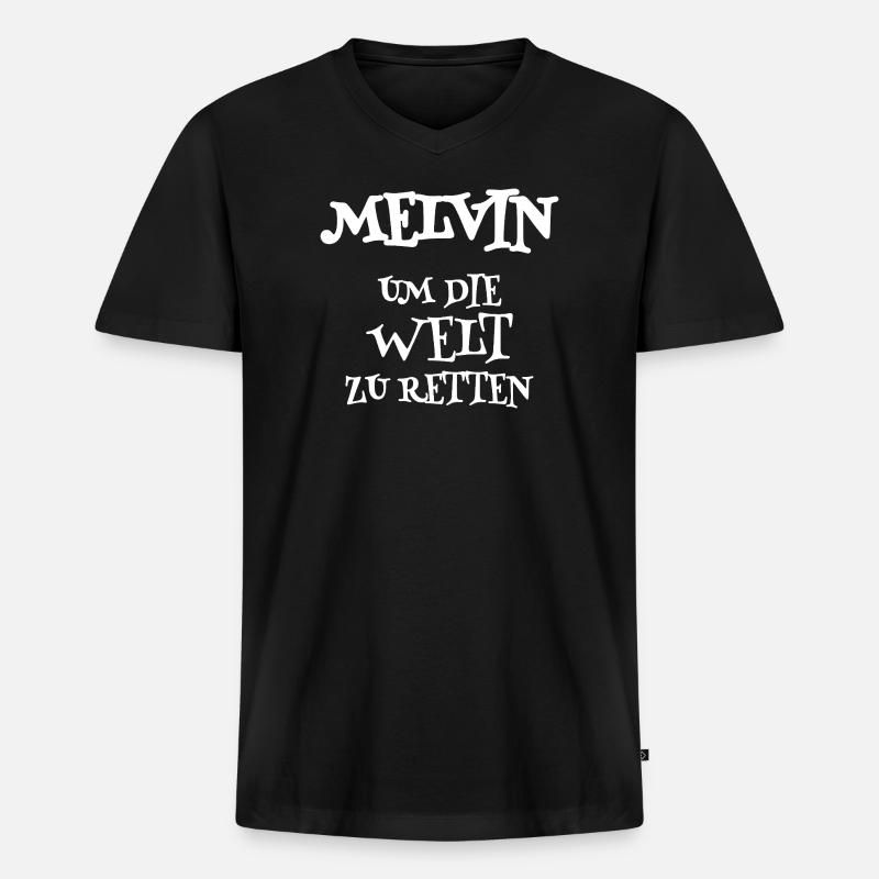 Retter Melvin - Männer Premium Bio T-Shirt mit V-Ausschnitt - Schwarz