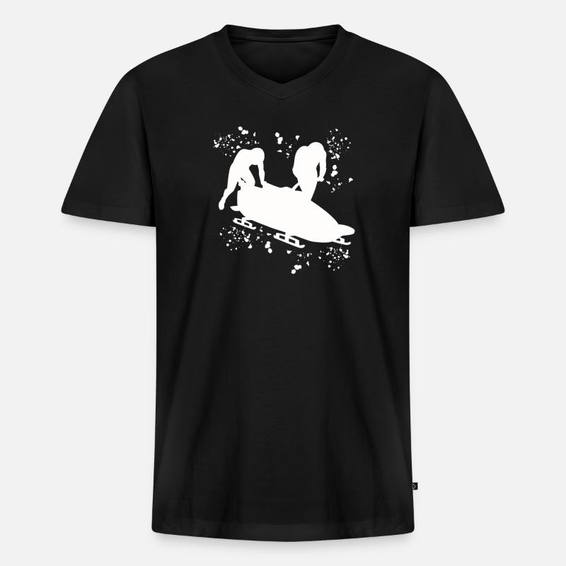 Bobfahrer Bobschlitten Zweierbob - Männer Premium Bio T-Shirt mit V-Ausschnitt - Schwarz