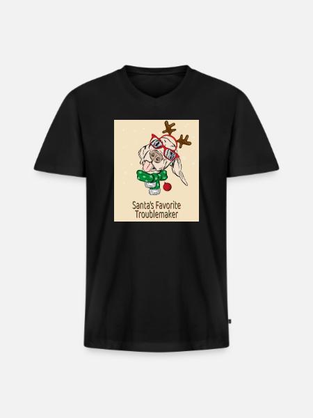 Santa's Favorite Troublemaker – Funny Dog - Men's Premium Organic T-shirt with V-neck - black