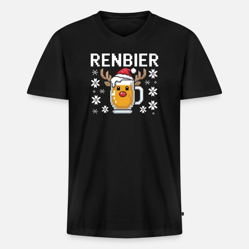 Weihnachtsbier Rentierbecher - Männer Premium Bio T-Shirt mit V-Ausschnitt - Schwarz