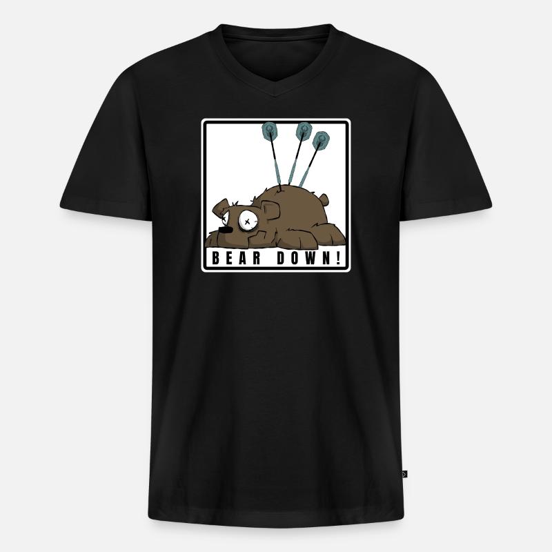 Lustiges Darts Comic Motiv. BEAR DOWN ! - Männer Premium Bio T-Shirt mit V-Ausschnitt - Schwarz
