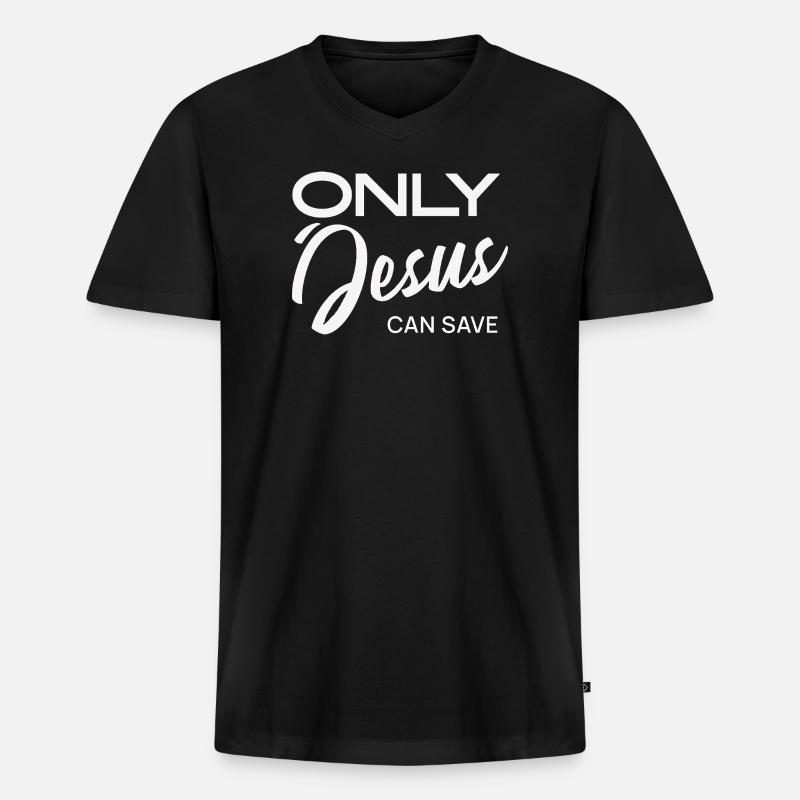 Nur Jesus kann retten - Männer Premium Bio T-Shirt mit V-Ausschnitt - Schwarz