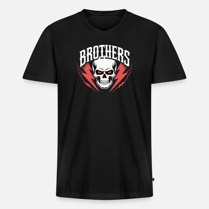 Brüder Schädel Donnerwappen - Männer Premium Bio T-Shirt mit V-Ausschnitt - Schwarz