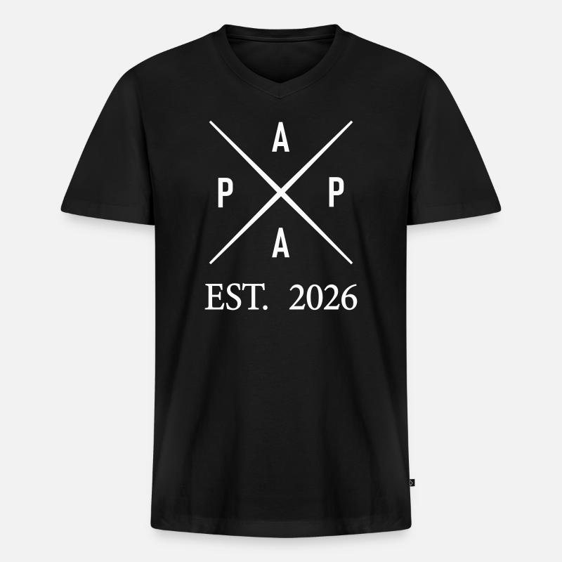 Papa Est. 2026 - Männer Premium Bio T-Shirt mit V-Ausschnitt - Schwarz