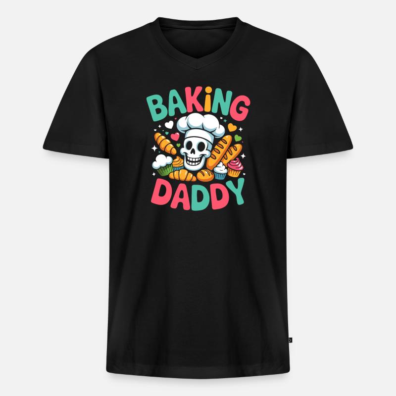 Backen Daddy Schädel Backkunst - Männer Premium Bio T-Shirt mit V-Ausschnitt - Schwarz