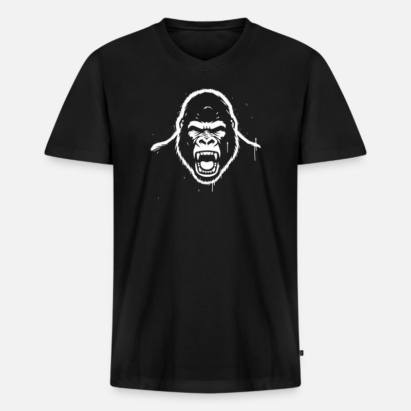 wuetender-gorilla-stencil-grunge-vector_path12 - Männer Premium Bio T-Shirt mit V-Ausschnitt - Schwarz