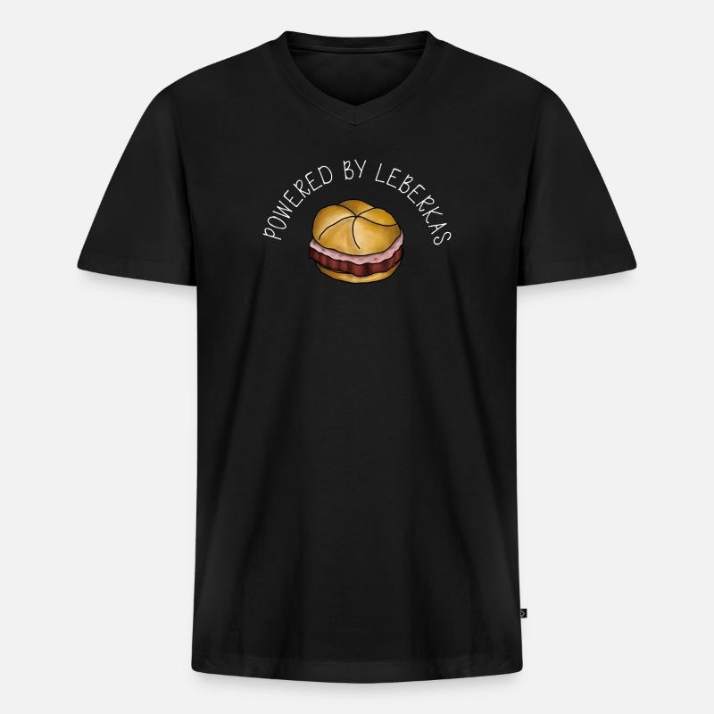 Powered by Leberkas – Leberkäse Spruch - Männer Premium Bio T-Shirt mit V-Ausschnitt - Schwarz