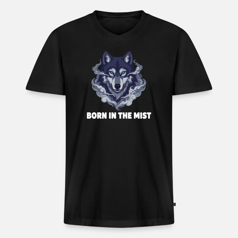 Nebelwolf: Wolfkopf im Dunst - Männer Premium Bio T-Shirt mit V-Ausschnitt - Schwarz