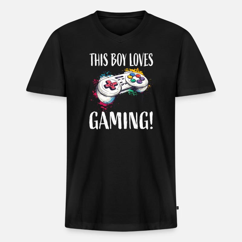 Dieser Junge liebt Gaming Controller - Männer Premium Bio T-Shirt mit V-Ausschnitt - Schwarz