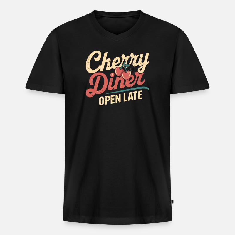 Cherry Diner – Retro Café Style - Männer Premium Bio T-Shirt mit V-Ausschnitt - Schwarz