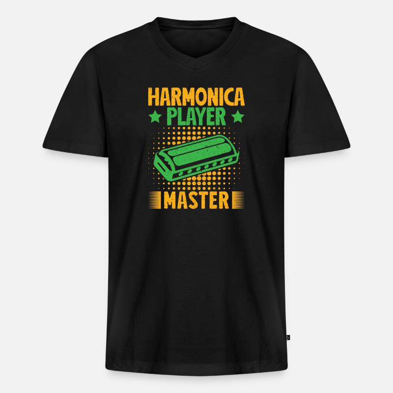 Funny Harmonica Player Master Harmonica - Men's Premium Organic T-shirt with V-neck - black