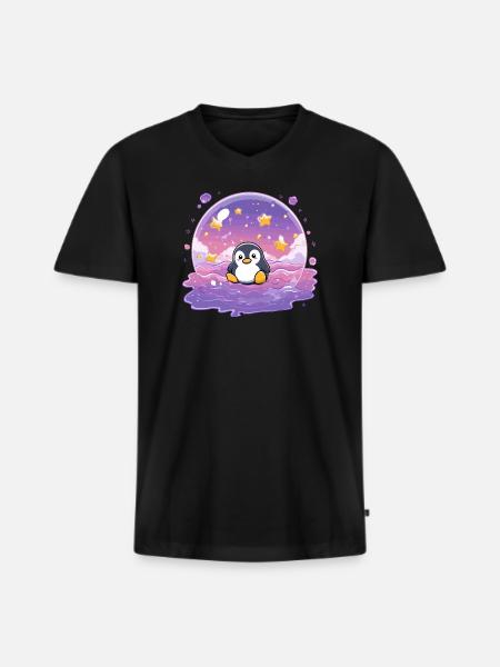 Pinguin im Sternensiegel - Männer Premium Bio T-Shirt mit V-Ausschnitt - Schwarz