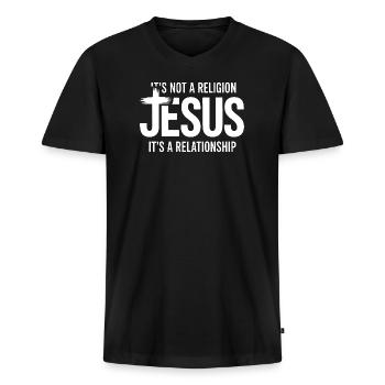 T-shirt de la relation Jésus - T-shirt encolure en V Premium bio Homme - noir - Devant - Nico (187cm)